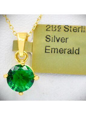 Created 0.85 Cts Emerald Pendant Necklace 14k Yellow Gold Plated (.925)